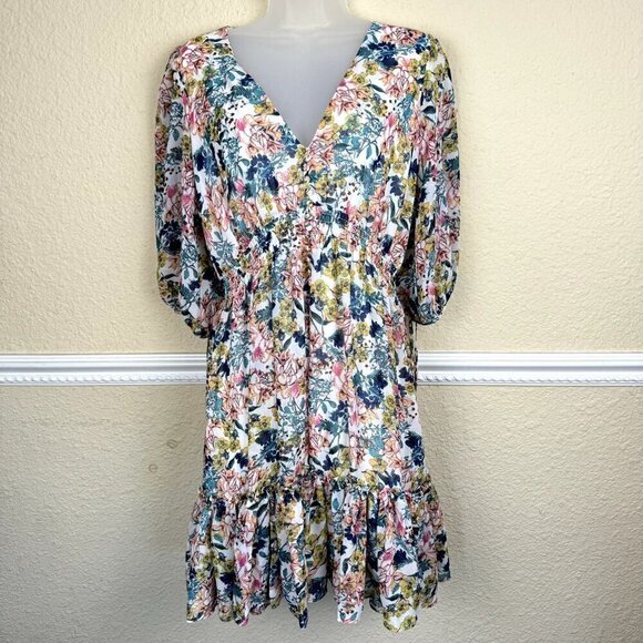 Taylor SZ 8 Chiffon Midi Cottage Fairy Floral Layerd Artsy Dress Empire Waist - Picture 2 of 12